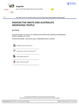 Radioactive Waste and Australia's Aboriginal People