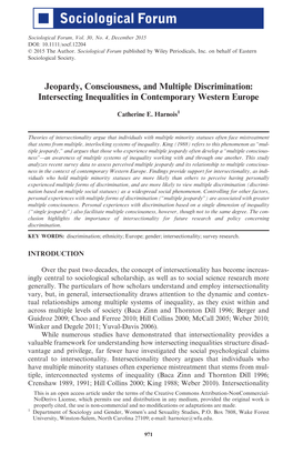 Jeopardy, Consciousness, and Multiple Discrimination: Intersecting Inequalities in Contemporary Western Europe
