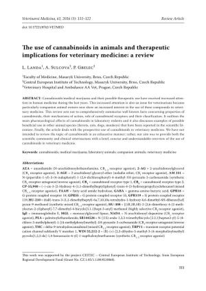 The Use of Cannabinoids in Animals and Therapeutic Implications for Veterinary Medicine: a Review