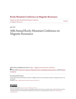 56Th Annual Rocky Mountain Conference on Magnetic Resonance