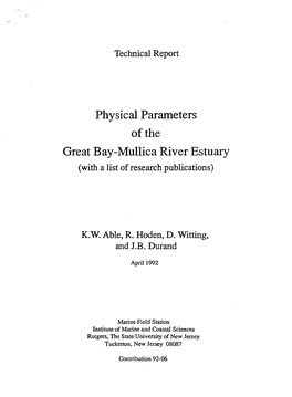 Physical Parameters of the Great Bay-Mullica River Estuary (With a List of Research Publications)