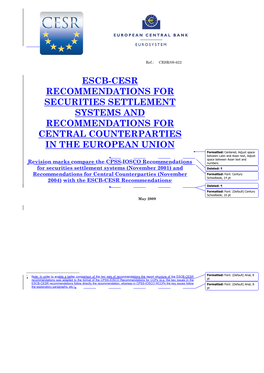 Escb-Cesr Recommendations for Securities Settlement