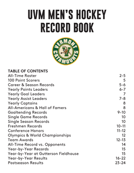 Uvm Men's Hockey Record Book