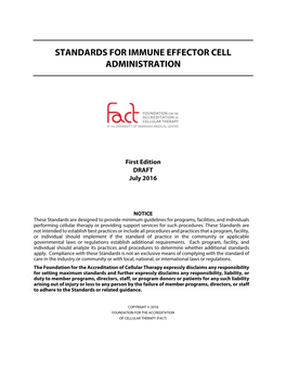 Standards for Immune Effector Cell Administration