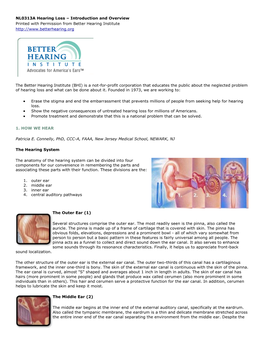 NL0313A Hearing Loss – Introduction and Overview Printed with Permission from Better Hearing Institute