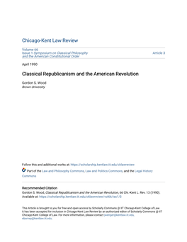 Classical Republicanism and the American Revolution
