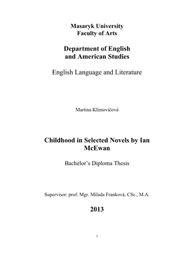 Childhood in Selected Novels by Ian Mcewan
