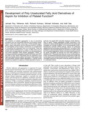 Development of Poly Unsaturated Fatty Acid Derivatives of Aspirin for Inhibition of Platelet Function S
