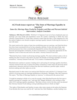 The State of Marriage Equality in America" Same-Sex Marriage Bans Fueled by Prejudice and Hate and Warrant Judicial Intervention, Analysis Concludes