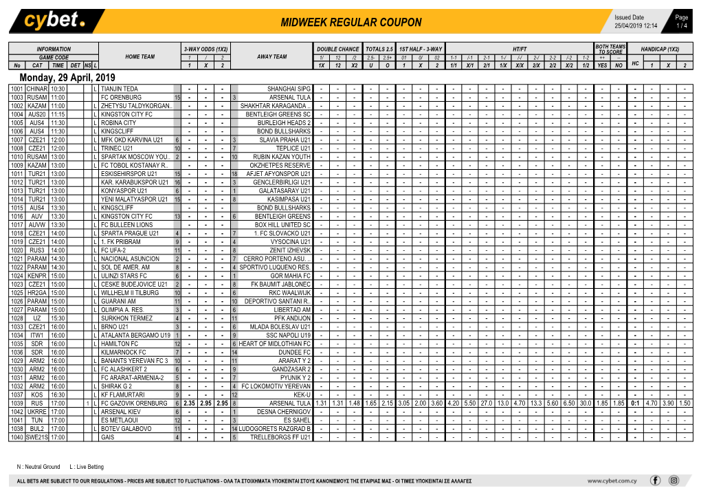 Midweek Regular Coupon 25/04/2019 12:14 1 / 4