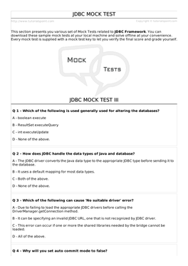 JDBC Mock Test