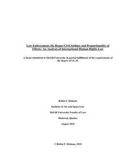 Law Enforcement, the Rogue Civil Airliner and Proportionality of Effects: an Analysis of International Human Rights Law