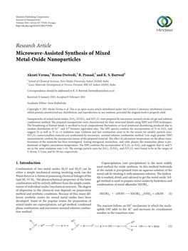 Research Article Microwave-Assisted Synthesis of Mixed Metal-Oxide Nanoparticles