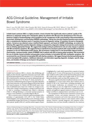 ACG Clinical Guideline: Management of Irritable Bowel Syndrome