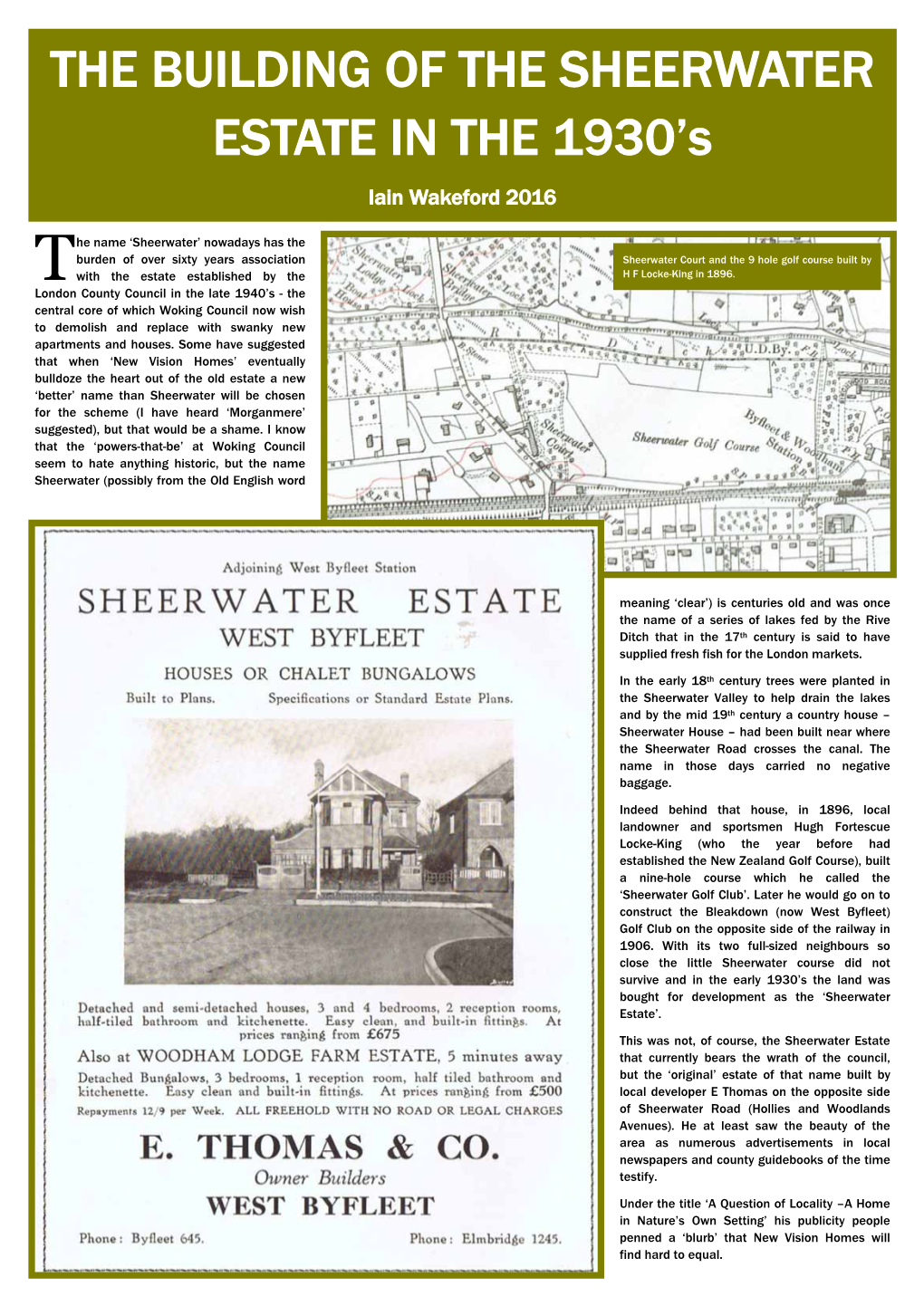 THE BUILDING of the SHEERWATER ESTATE in the 1930’S Iain Wakeford 2016