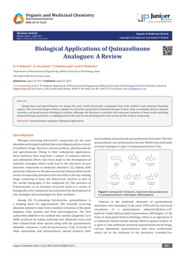 Biological Applications of Quinazolinone Analogues: a Review