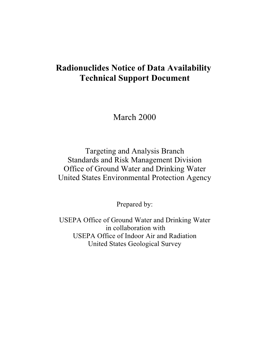 Radionuclides Notice of Data Availability Technical Support Document