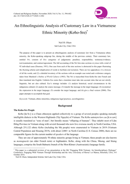 An Ethnolinguistic Analysis of Customary Law in a Vietnamese Ethnic Minority (Kơho-Sre)*