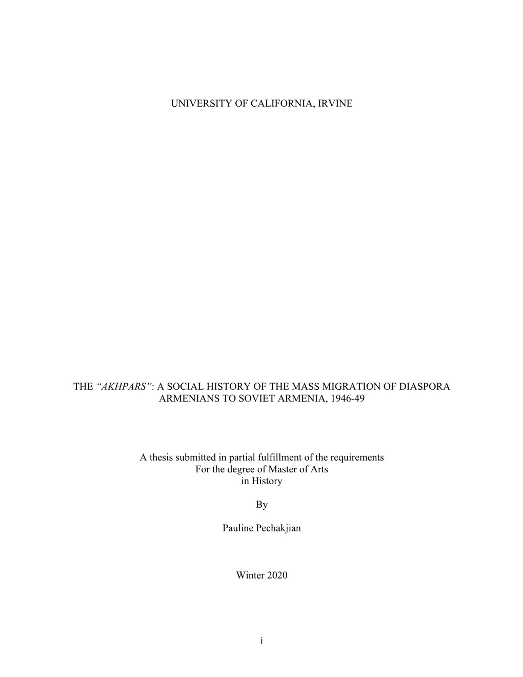 A Social History of the Mass Migration of Diaspora Armenians to Soviet Armenia, 1946-49