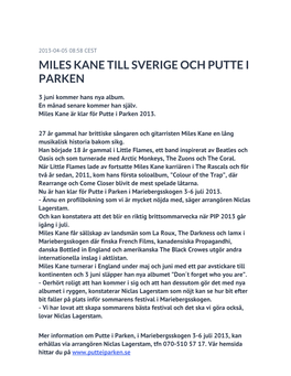 Miles Kane Till Sverige Och Putte I Parken