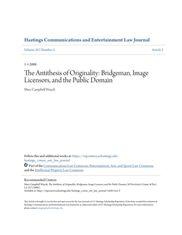 Bridgeman, Image Licensors, and the Public Domain Mary Campbell Wojcik