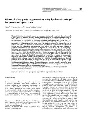 Effects of Glans Penis Augmentation Using Hyaluronic Acid Gel for Premature Ejaculation