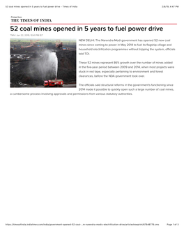 52 Coal Mines Opened in 5 Years to Fuel Power Drive - Times of India 2/6/19, 4�47 PM