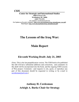 The Lessons of the Iraq War