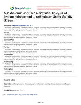 Metabolomic and Transcriptomic Analysis of Lycium Chinese and L