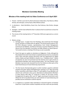 Members Committee Meeting Minutes of the Meeting Held Via Video Conference on 8 April 2021