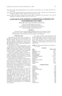 A List of Plant -Feeding Leidoptera Introduced Into British Columbia David R