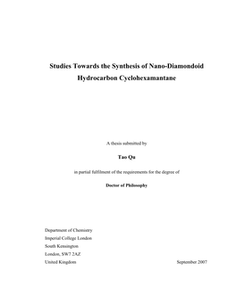 Studies Towards the Synthesis of Nano-Diamondoid Hydrocarbon Cyclohexamantane