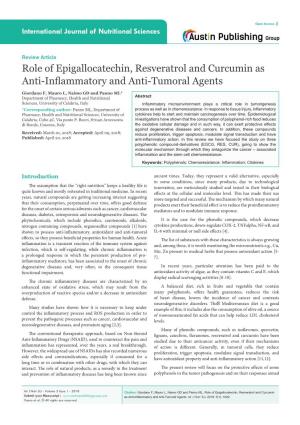 Role of Epigallocatechin, Resveratrol and Curcumin As Anti-Inflammatory and Anti-Tumoral Agents