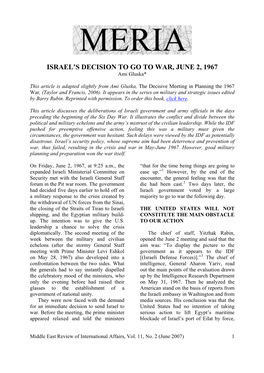 Israel's Decision to Go to War, June 2, 1967