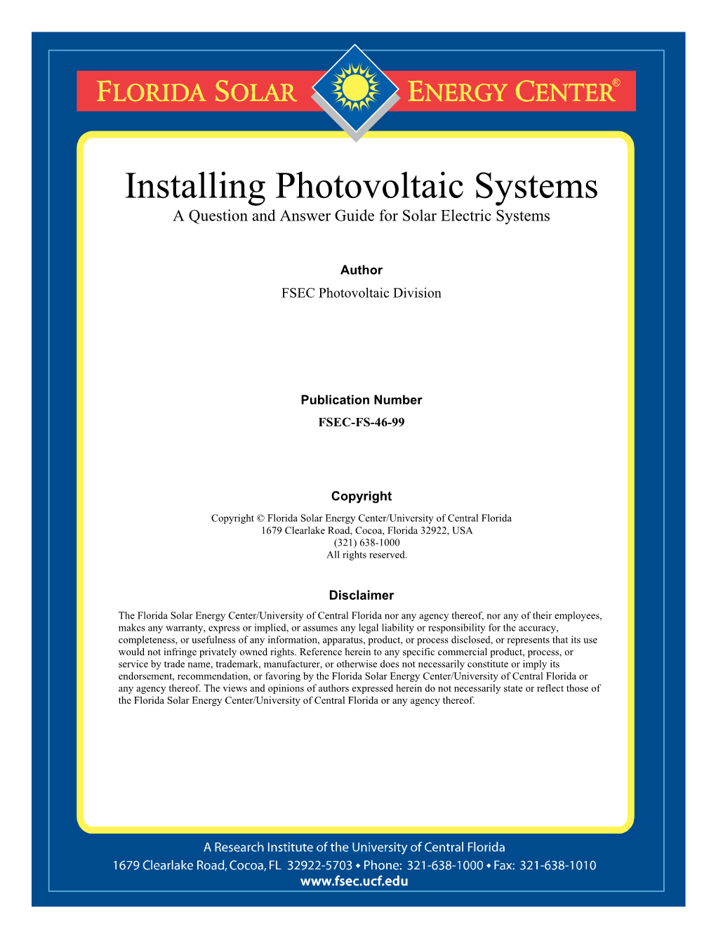 Installing Photovoltaic Systems a Question and Answer Guide for Solar Electric Systems