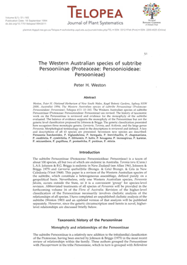 The Western Australian Species of Subtribe Persooniinae (Proteaceae: Persoonioideae: Persoon Ieae)