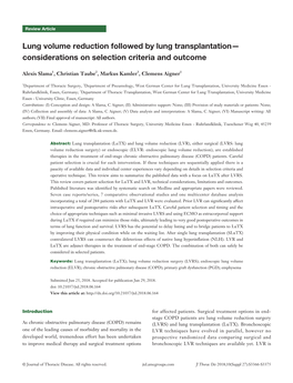 Lung Volume Reduction Followed by Lung Transplantation— Considerations on Selection Criteria and Outcome