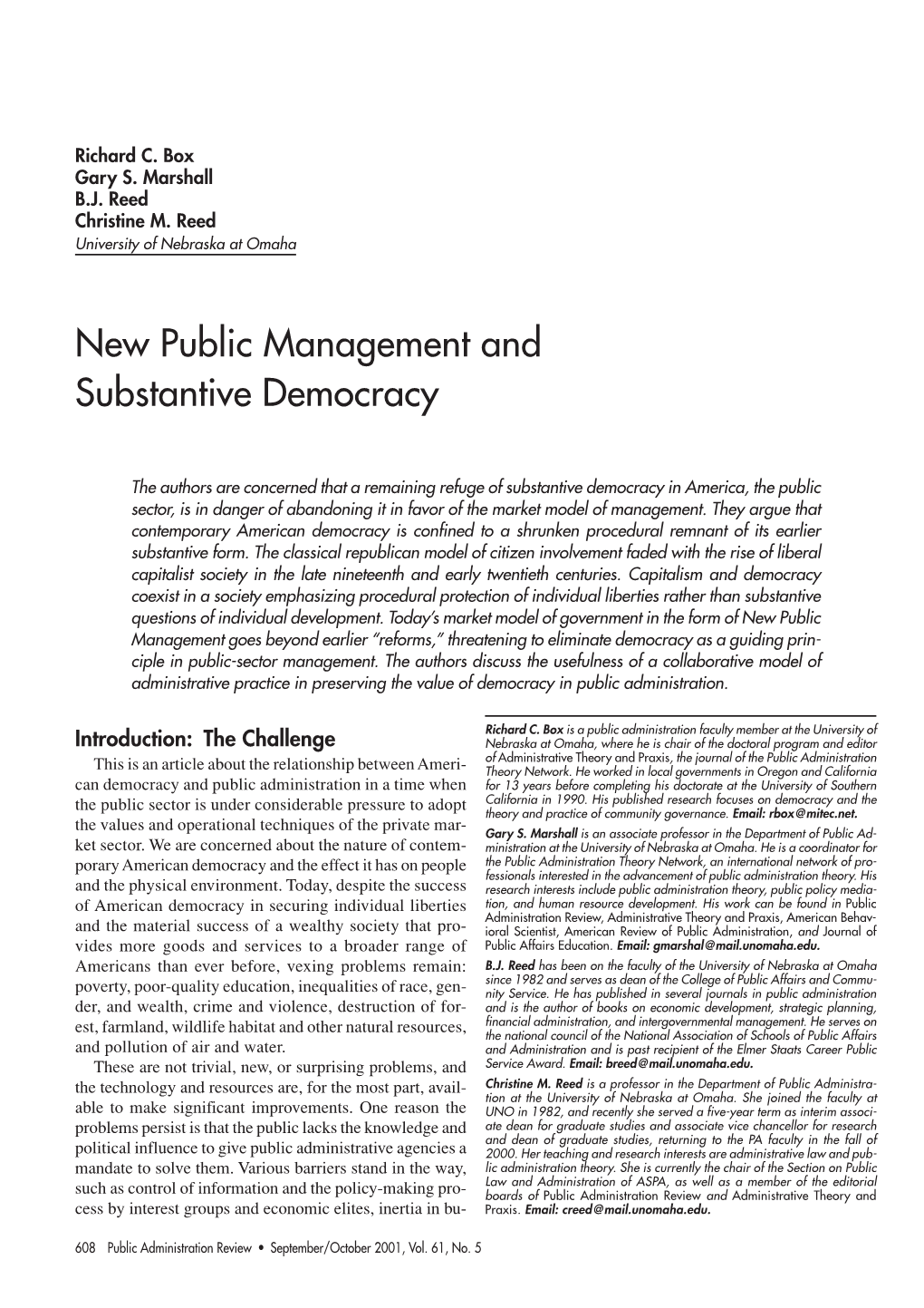 New Public Management and Substantive Democracy