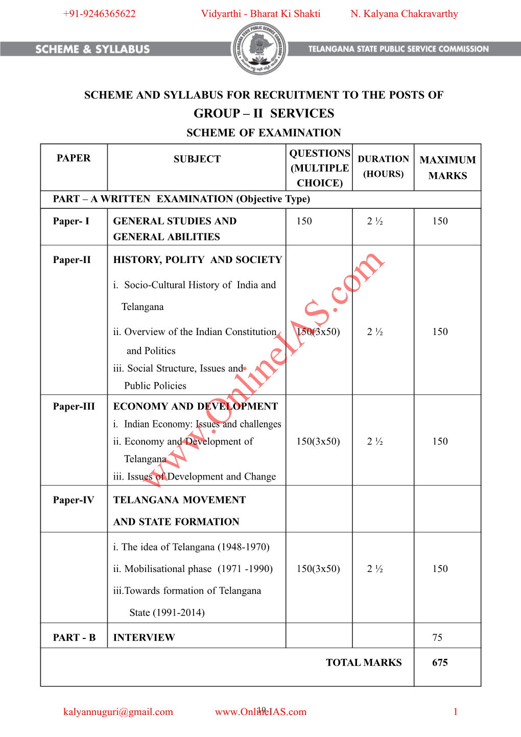 Syllabus – TSPSC (Group