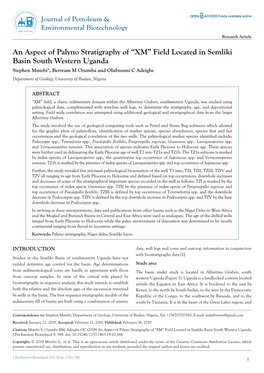 Field Located in Semliki Basin South Western Uganda Stephen Mutebi*, Bertram M Ozumba and Olubunmi C Adeigbe Department of Geology, University of Ibadan, Nigeria