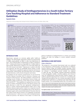 Utilization Study of Antihypertensives in a South Indian Tertiary Care Teaching Hospital and Adherence to Standard Treatment Guidelines Supratim Datta