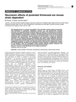 Neurotoxic Effects of Postnatal Thimerosal Are Mouse Strain