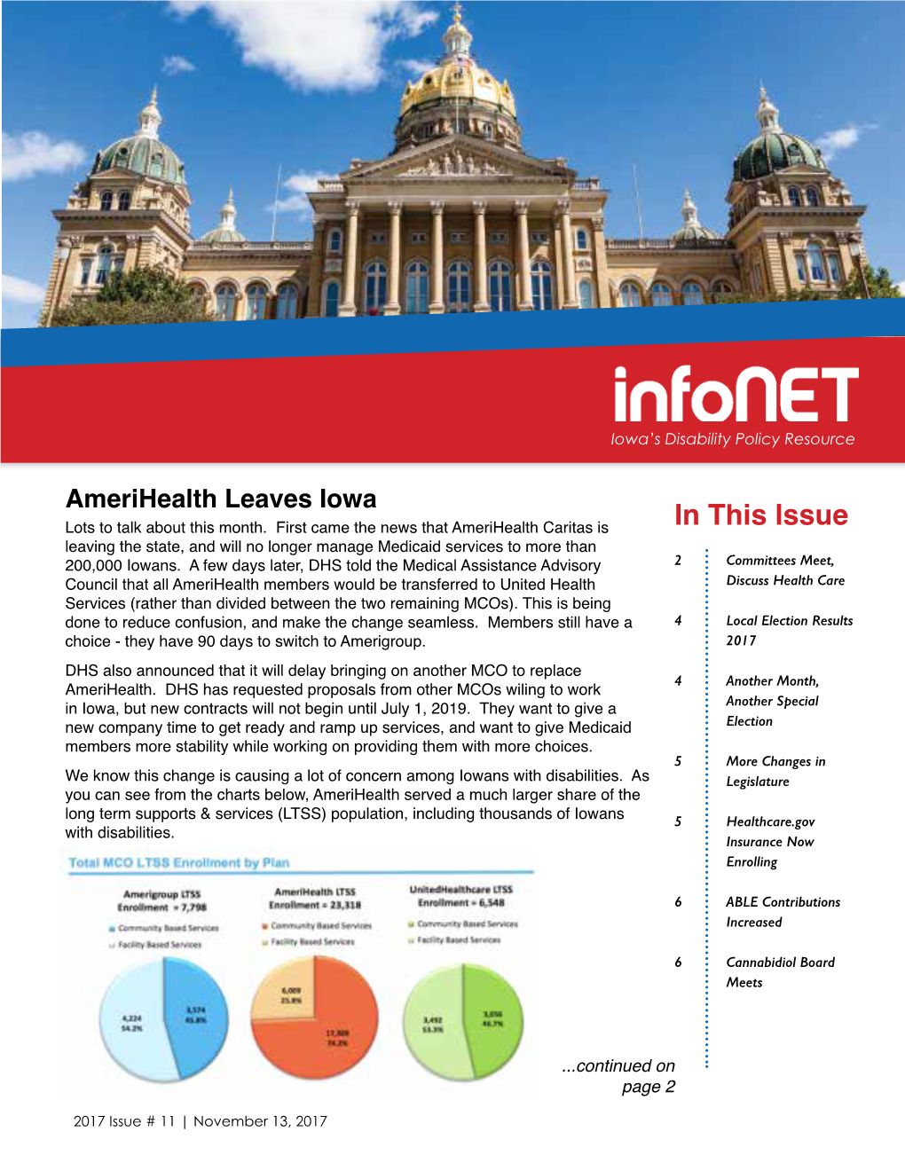 In This Issue Leaving the State, and Will No Longer Manage Medicaid Services to More Than 2 Committees Meet, 200,000 Iowans