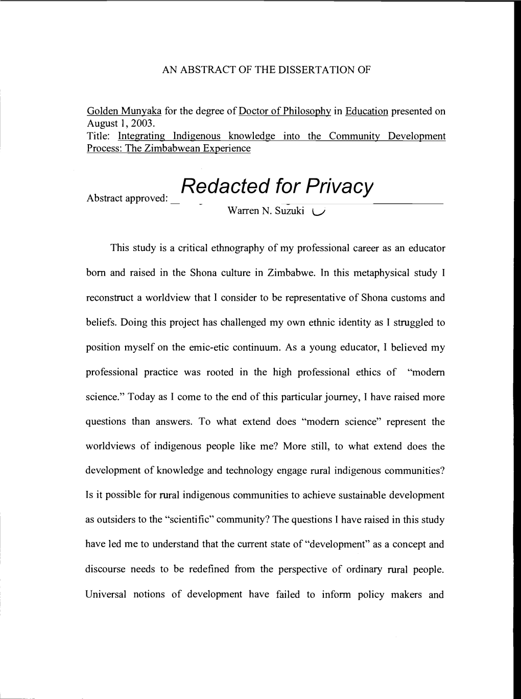 Redacted for Privacy Warren N