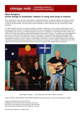 Mark Gregory Union Songs in Australia: History in Song and Song in History