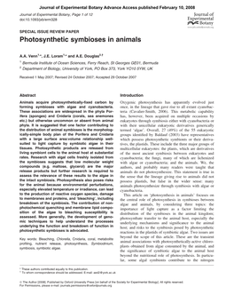 Photosynthetic Symbioses in Animals