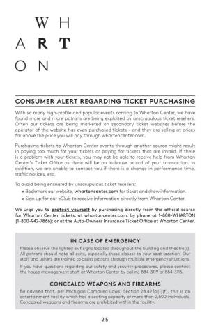 Consumer Alert Regarding Ticket Purchasing