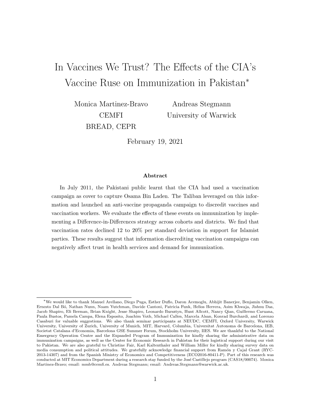 In Vaccines We Trust? the Effects of the CIA's Vaccine Ruse on Immunization in Pakistan