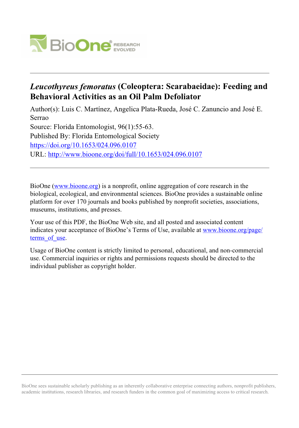 Feeding and Behavioral Activities As an Oil Palm Defoliator Author(S): Luis C