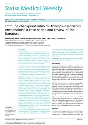 Immune Checkpoint Inhibitor Therapy-Associated Encephalitis: a Case Series and Review of the Literature